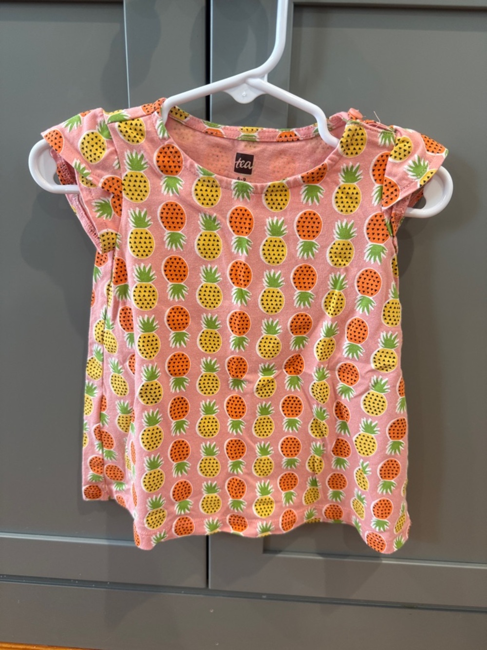Tea Collection Pink Pineapple Print Ruffle Sleeve dress